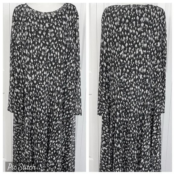 Arna York Collection Black Print Mesh Long Sleeve Handkerchief Dress 30/32 - Picture 1 of 16